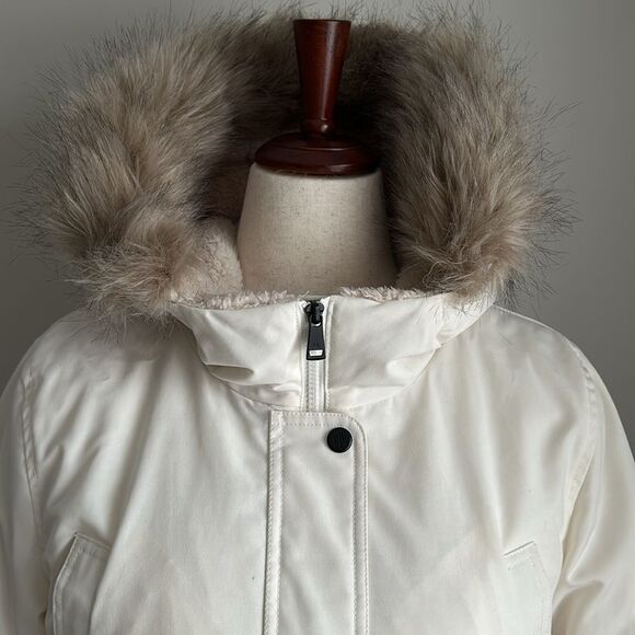 RALPH LAUREN Womens Parka Jacket Faux Fur Trim Hood Button&Zip Off White Size L - Picture 5 of 16